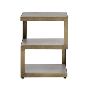 Sunpan Rubix End Table - Modern Tiered Side Table with Unique Concrete Design and Antique Brass Frame