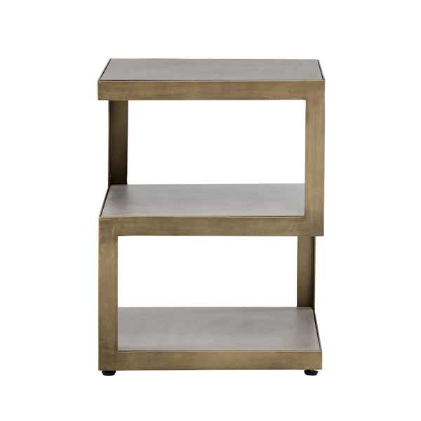 Sunpan Rubix End Table - Modern Tiered Side Table with Unique Concrete Design and Antique Brass Frame