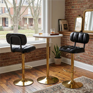 English Elm Set of 2 Adjustable Pu Leather Barstools with Chrome Base for Kitchen or Home Bar Black,Gold W3875P378577