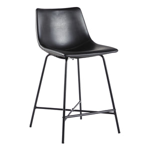 English Elm Walker Edison - Modern Upholstered Counter Stool Set of 2 with PU Leather Seat, Foam Cushion & Metal X Base, Sleek Design Black 27.5 L x 24 W x 15.63 H B185P168977