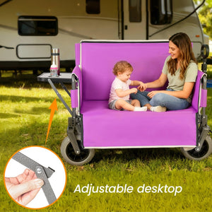 English Elm 3-in-1 Collapsible Wagon with Canopy Bench Tabletop and All-terrain Wheels for Camping Purple W2932P417653