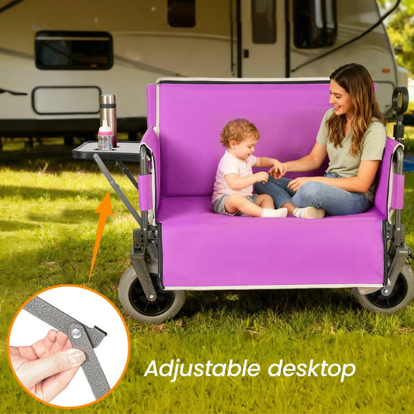 English Elm 3-in-1 Collapsible Wagon with Canopy Bench Tabletop and All-terrain Wheels for Camping Purple W2932P417653