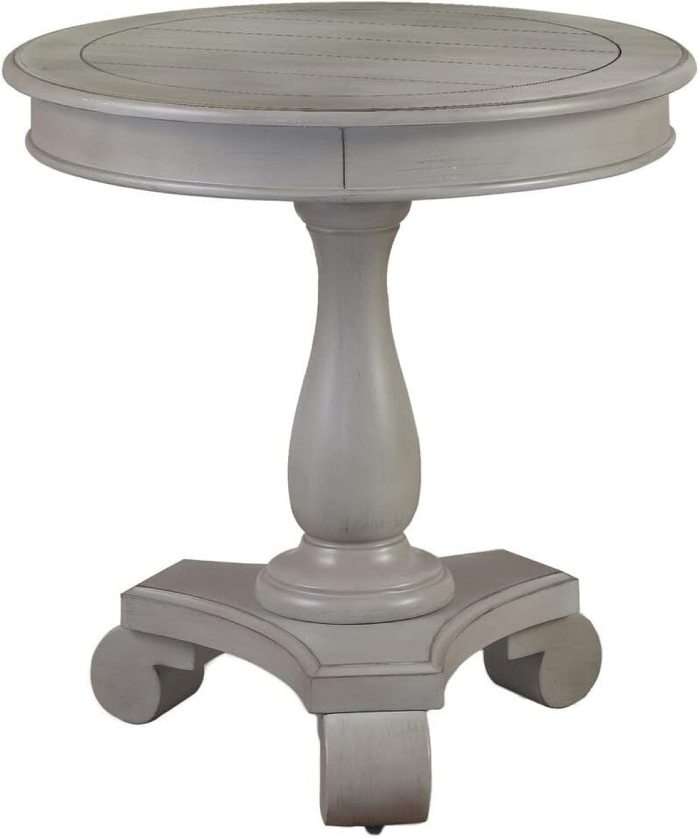 English Elm Transitional Antique Gray Pedestal Round End Table Ornate Wood Sofa Accent B011P423333