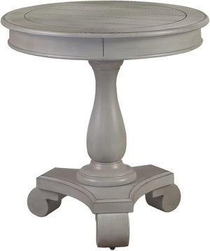 English Elm Transitional Antique Gray Pedestal Round End Table Ornate Wood Sofa Accent B011P423333