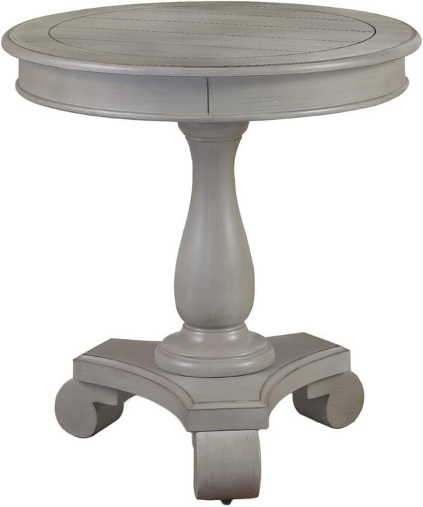 English Elm Transitional Antique Gray Pedestal Round End Table Ornate Wood Sofa Accent B011P423333