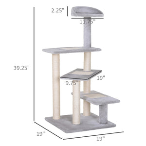English Elm Cat Tree Four Tier Floor Ceiling Tension Design Sisal Scratching Posts Plush Perches T3971P437575