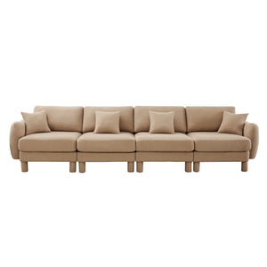 English Elm Boucle 4-Seater Sofa With Shell Armrests & Cylindrical Legs, Coffee Color - Plush Comfort & Style W3041S00287