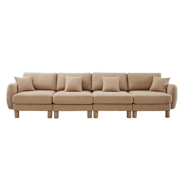 English Elm Boucle 4-Seater Sofa With Shell Armrests & Cylindrical Legs, Coffee Color - Plush Comfort & Style W3041S00287