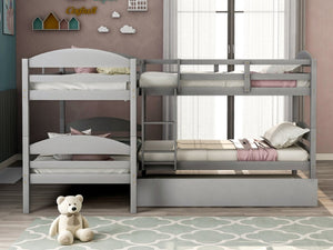 English Elm Twin L-shaped Mission Bunk with Trundle Sleeps Five Solid Pine Kids Room Bed LT000024AAE