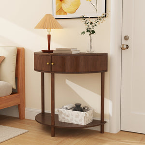 English Elm Artisan-crafted Demi-lune Console Table Wave Drawer Fronts Warm Wood Entryway W2557P294041