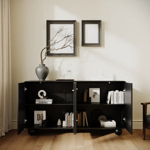 English Elm 59'' Sculptural Sideboard with Honeycomb Doors Sphere Legs and Generous Storage Space W2263P426699