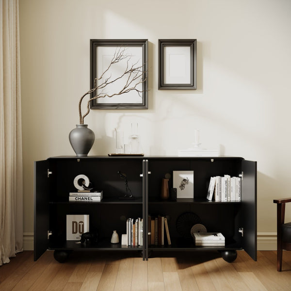 English Elm 59'' Sculptural Sideboard with Honeycomb Doors Sphere Legs and Generous Storage Space W2263P426699
