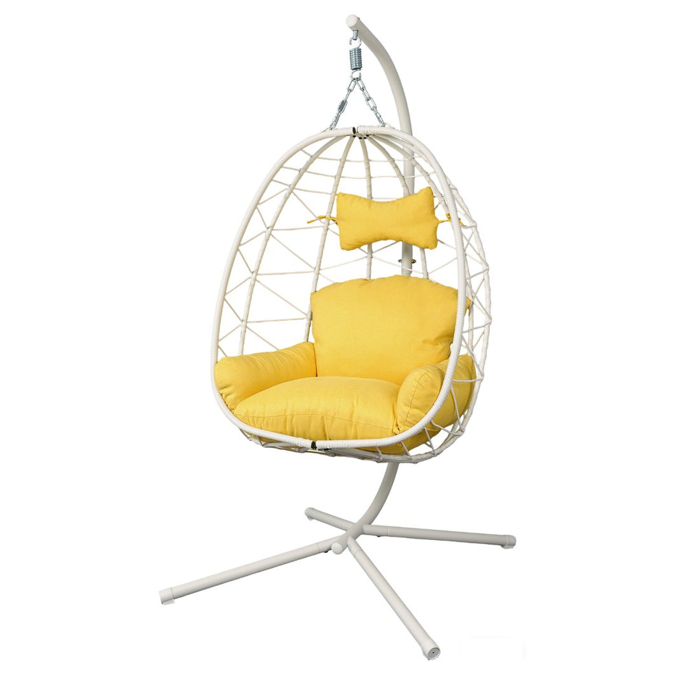 English Elm Hanging Egg Chair with Stand Pe Wicker Ergonomic Swing Seat for Patio or Bedroom T5880P497558