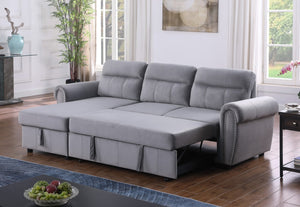 English Elm Augusto Velvet Sleeper Sectional with Storage Chaise and Nailhead Trim Detail B2749S00059