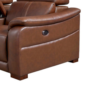 English Elm Leather Match Modular Sectional Power Reclining Sofa with Console and Cup Holders Dark Brown B2748S00035