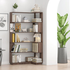 English Elm 90cm L-shaped Corner Bookcase Five Tier Mdf Open Shelving Unit for Home Office W2899P444161