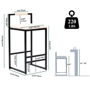 English Elm Set of 2 Modern Faux Leather Barstools with Iron Frame for Kitchen Island Seating W1757P163456