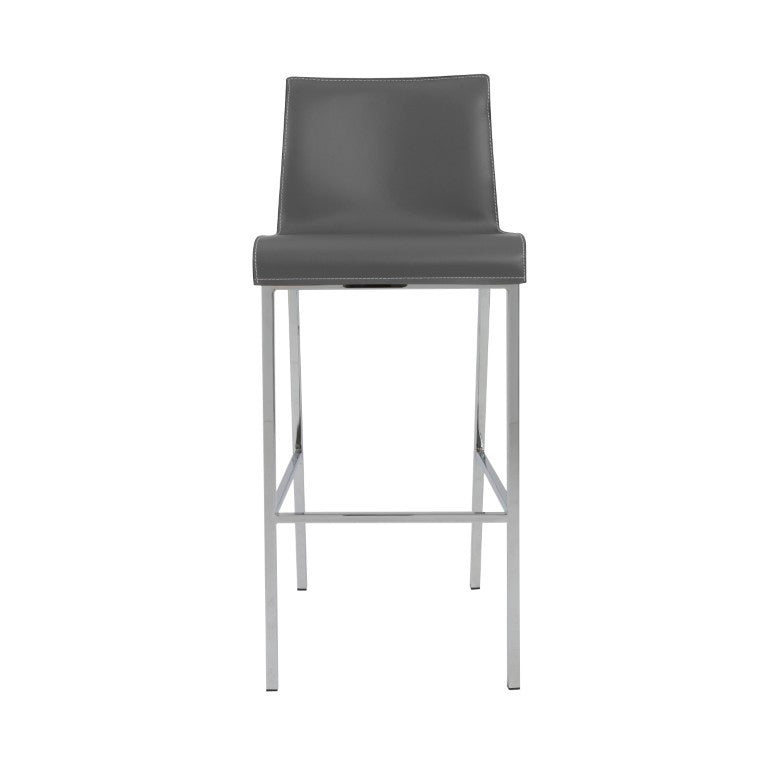 EuroStyle Cam Leather Upholstered Barstools with Polished Steel Legs for Kitchen Islands Set 15201GRY