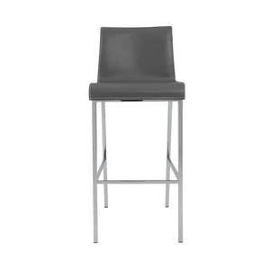 EuroStyle Cam Leather Upholstered Barstools with Polished Steel Legs for Kitchen Islands Set 15201GRY