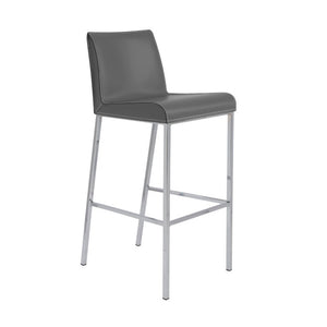EuroStyle Cam Leather Upholstered Barstools with Polished Steel Legs for Kitchen Islands Set 15201GRY