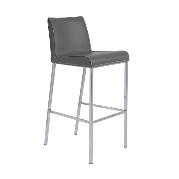 EuroStyle Cam Leather Upholstered Barstools with Polished Steel Legs for Kitchen Islands Set 15201GRY