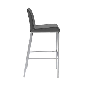 EuroStyle Cam Leather Upholstered Barstools with Polished Steel Legs for Kitchen Islands Set 15201GRY