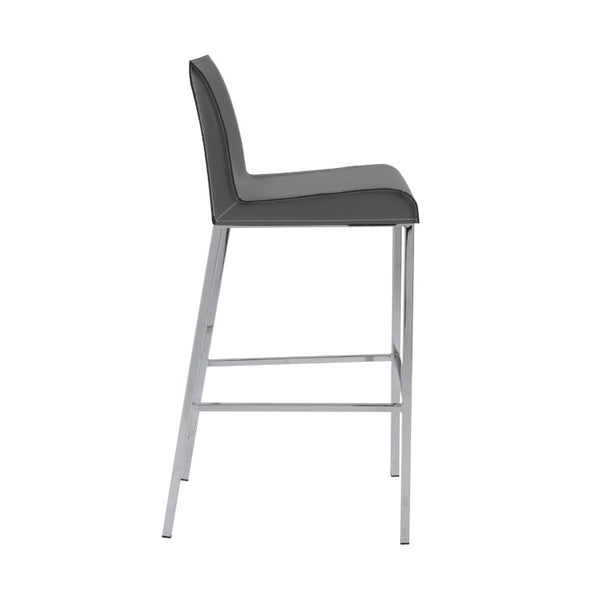 EuroStyle Cam Leather Upholstered Barstools with Polished Steel Legs for Kitchen Islands Set 15201GRY