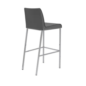 EuroStyle Cam Leather Upholstered Barstools with Polished Steel Legs for Kitchen Islands Set 15201GRY