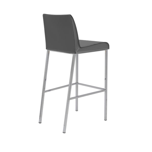 EuroStyle Cam Leather Upholstered Barstools with Polished Steel Legs for Kitchen Islands Set 15201GRY