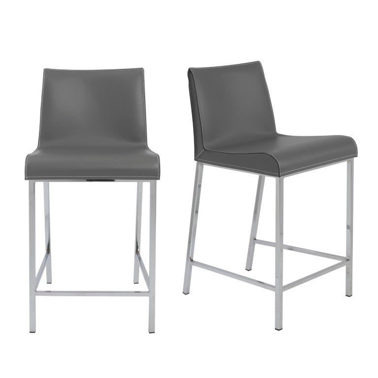 EuroStyle Cam Regenerated Leather Counter Stools with Stainless Steel Legs for Kitchen Islands Gray 15202GRY