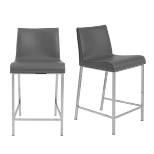 EuroStyle Cam Regenerated Leather Counter Stools with Stainless Steel Legs for Kitchen Islands Gray 15202GRY