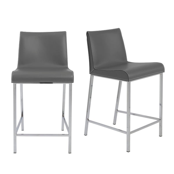 EuroStyle Cam Regenerated Leather Counter Stools with Stainless Steel Legs for Kitchen Islands Gray 15202GRY
