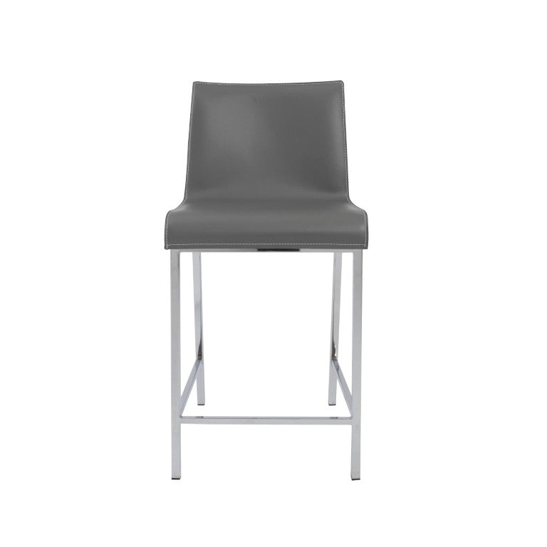 EuroStyle Cam Regenerated Leather Counter Stools with Stainless Steel Legs for Kitchen Islands Gray 15202GRY