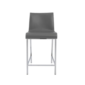 EuroStyle Cam Regenerated Leather Counter Stools with Stainless Steel Legs for Kitchen Islands Gray 15202GRY
