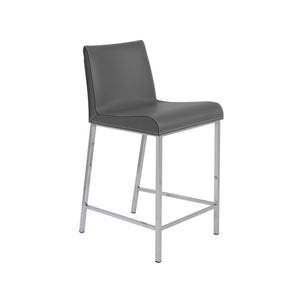 EuroStyle Cam Regenerated Leather Counter Stools with Stainless Steel Legs for Kitchen Islands Gray 15202GRY