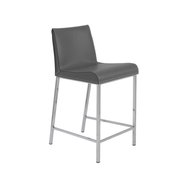 EuroStyle Cam Regenerated Leather Counter Stools with Stainless Steel Legs for Kitchen Islands Gray 15202GRY