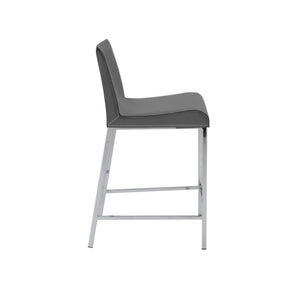 EuroStyle Cam Regenerated Leather Counter Stools with Stainless Steel Legs for Kitchen Islands Gray 15202GRY