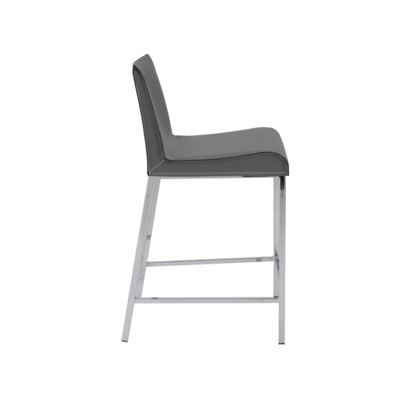 EuroStyle Cam Regenerated Leather Counter Stools with Stainless Steel Legs for Kitchen Islands Gray 15202GRY