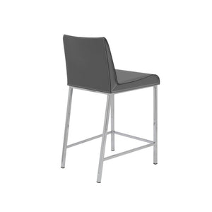 EuroStyle Cam Regenerated Leather Counter Stools with Stainless Steel Legs for Kitchen Islands Gray 15202GRY