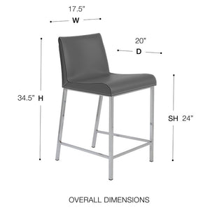 EuroStyle Cam Regenerated Leather Counter Stools with Stainless Steel Legs for Kitchen Islands Gray 15202GRY