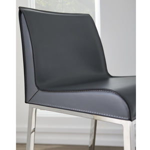 EuroStyle Cam Regenerated Leather Counter Stools with Stainless Steel Legs for Kitchen Islands Gray 15202GRY