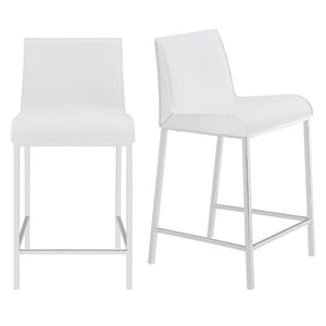 EuroStyle Cam Regenerated Leather Counter Stools with Stainless Steel Legs for Kitchen Islands White 15202WHT