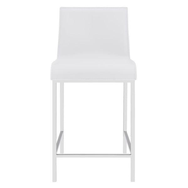 EuroStyle Cam Regenerated Leather Counter Stools with Stainless Steel Legs for Kitchen Islands White 15202WHT