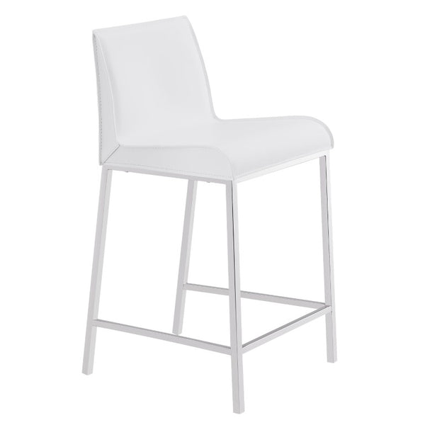 EuroStyle Cam Regenerated Leather Counter Stools with Stainless Steel Legs for Kitchen Islands White 15202WHT