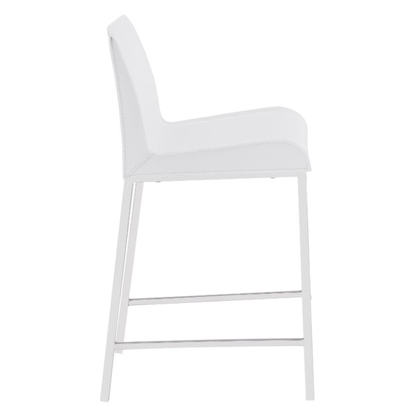 EuroStyle Cam Regenerated Leather Counter Stools with Stainless Steel Legs for Kitchen Islands White 15202WHT
