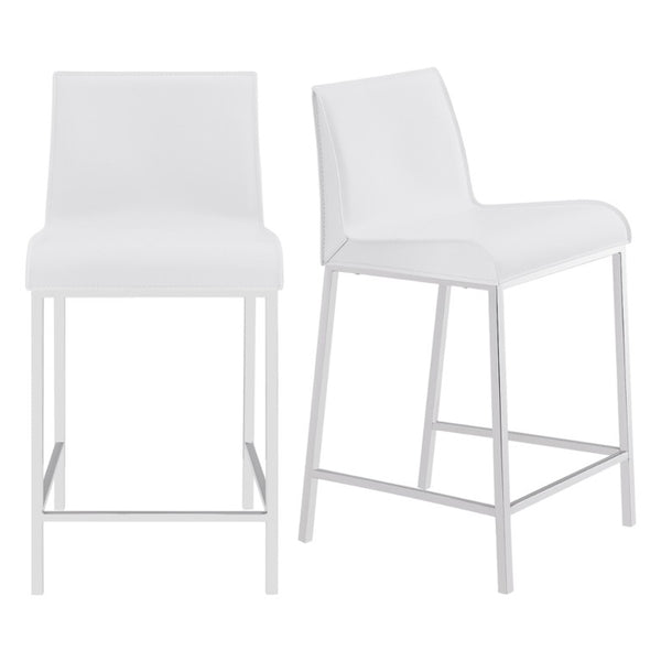 EuroStyle Cam Regenerated Leather Counter Stools with Stainless Steel Legs for Kitchen Islands White 15202WHT