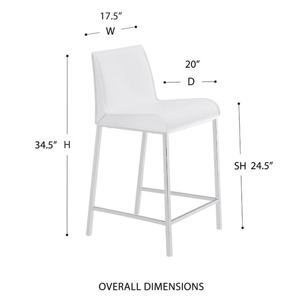 EuroStyle Cam Regenerated Leather Counter Stools with Stainless Steel Legs for Kitchen Islands White 15202WHT