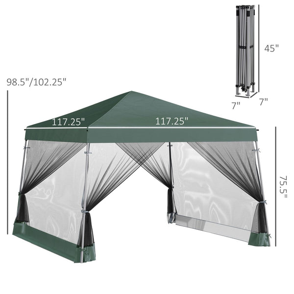 English Elm Outsunny Adjustable Slant Leg Canopy Tent With Mesh Netting & Carry Bag - Instant Sun Shelter, Green W2225P200729-GIGA