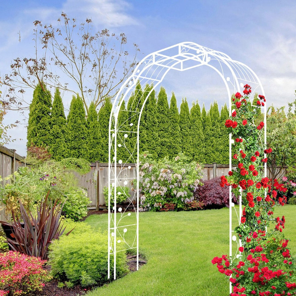 English Elm Metal Garden Arch Powder Coated Steel Trellis for Climbing Roses Outdoor Weddings Cream White W1586P268771