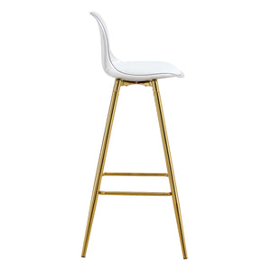 English Elm Modern White+Gold Upholstered Bar Chair with Metal Legs, Compact Waterproof PU Seat, Easy 10-15min Assembly W1512P400706